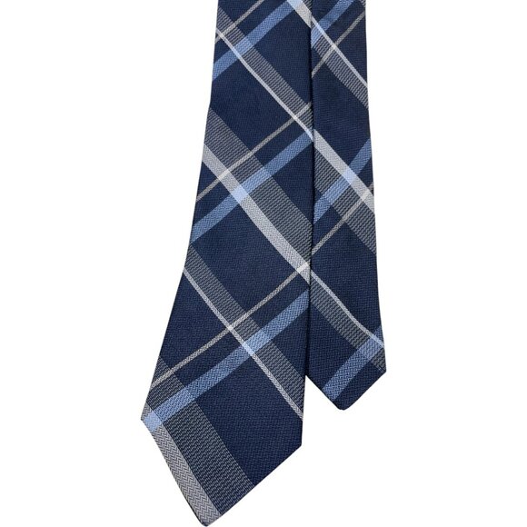Kenneth Cole Reaction Silk Tie Plaid Blue Gray - Picture 1 of 6